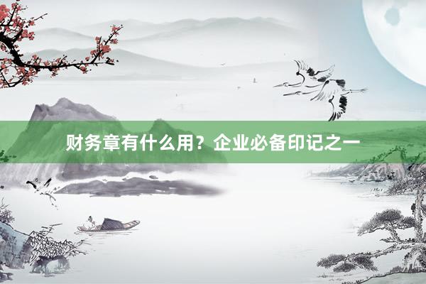 财务章有什么用？企业必备印记之一